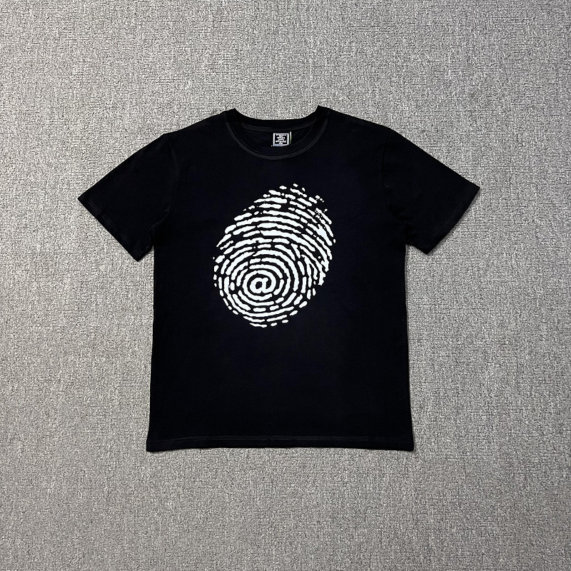 Retro Fingerprint Men's T-Shirts Cotton Short Sleeve Tshirts for Men and Women Round Neck Baggy Casual Tees Oversized Harajuku T-shirt