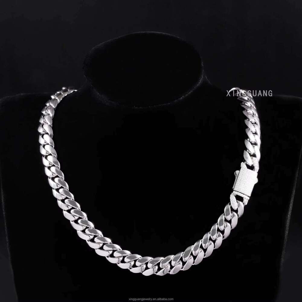 Custom Polished 8/10/12mm Solid Sier Plain Link Spring Clasp VVS Moissanite Lock Cuban Chain Necklace Men Jewelry