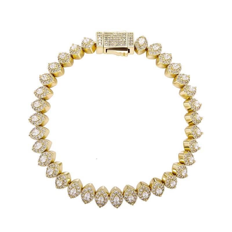 Wholesale Hip Hop Marquise Tennis Chain 8mm Gold Plated Iced Out Clustered Oval Tennis Bracelet Necklace Jewelry for Woman Men