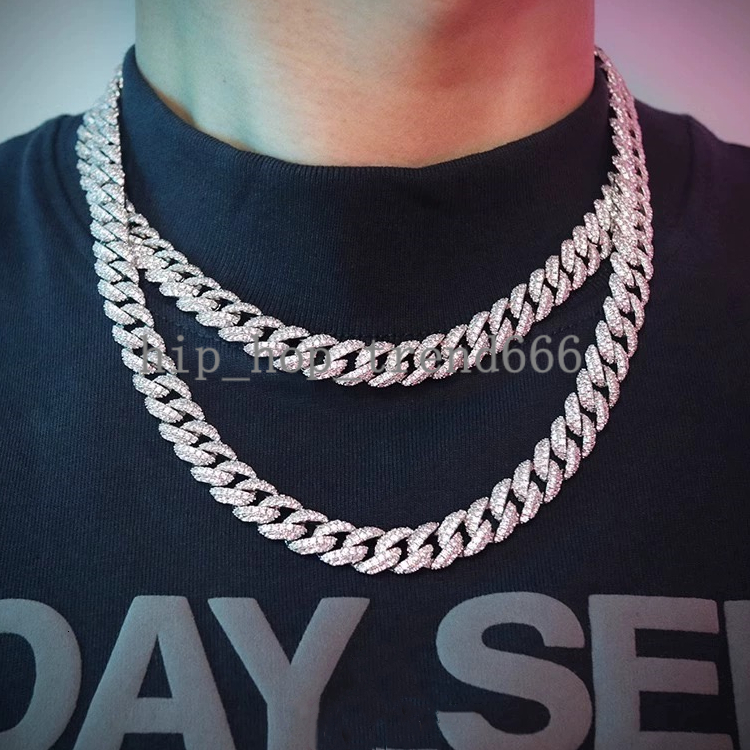 Fast Shipping Moissanite Diamond Hip Hop Jewelry 925 Sterling Silver 6mm 9mm 13mm Iced Out 2rows Cuban Link Chain Men Necklace