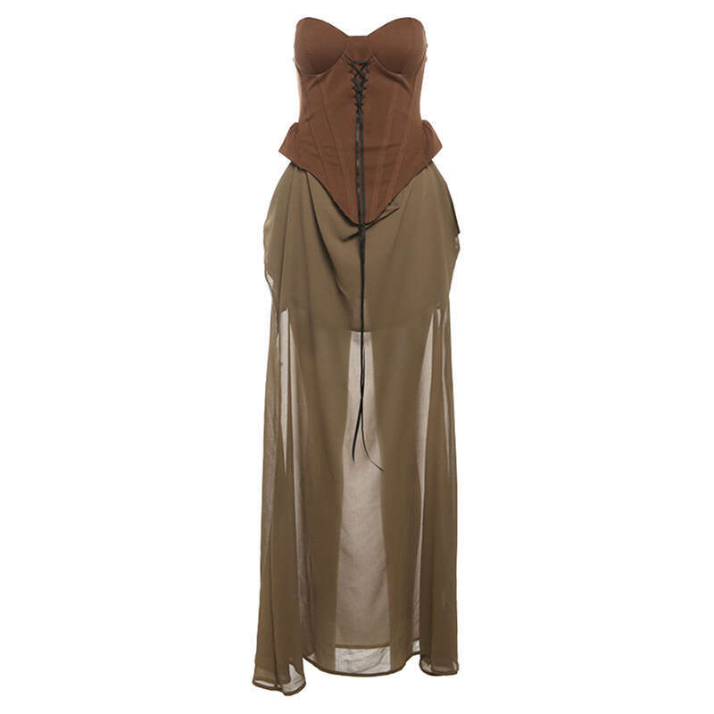 2025 Women's Spring New Fashion Sexy Tube Top High Waist Fake Two-Piece Dress a6e