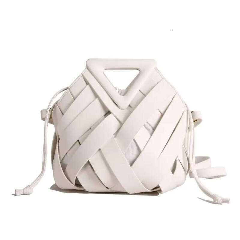 Designer Weave Basket Handbag Women Triangular Single Shoulder PU Material Crossbody Bag