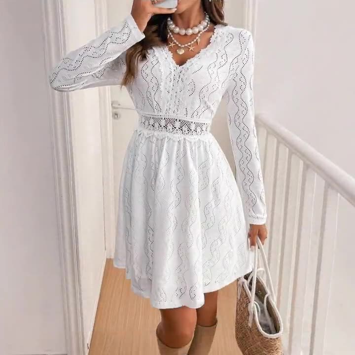 D26042 Solid color loose patchwork mini holiday dress seaside sundress