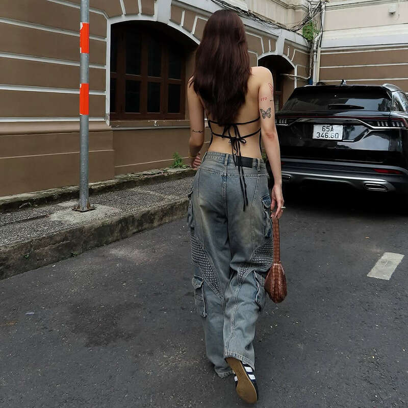 2025 Spring New Women's Fashion Solid Color Slim Street Style V-Neck Halter Backless Tank Top 7e9