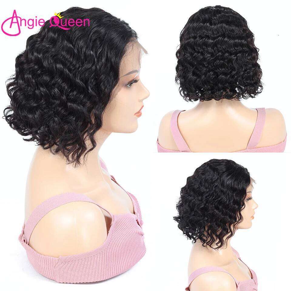 Brazilian Deep Wave Bob 13X4 Lace Frontal Human Natural Hairline Remy Short Curly Closure Wig Preplucked Baby Hair