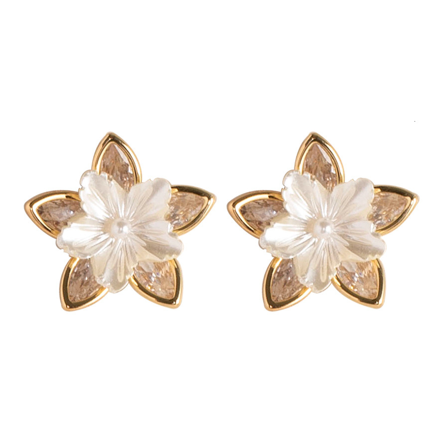 Sier Needle Forest Sweet Delicate Fresh Small Dia Zircon Pearl Floral Earrings for Women Niche INS Style Ear Jewelry