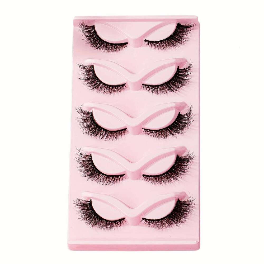 5 Pairs Full Cat Eye Look 15mm Tail Elongated Fluffy Volumized Eyelashes Faux Mink Strip False Lashes