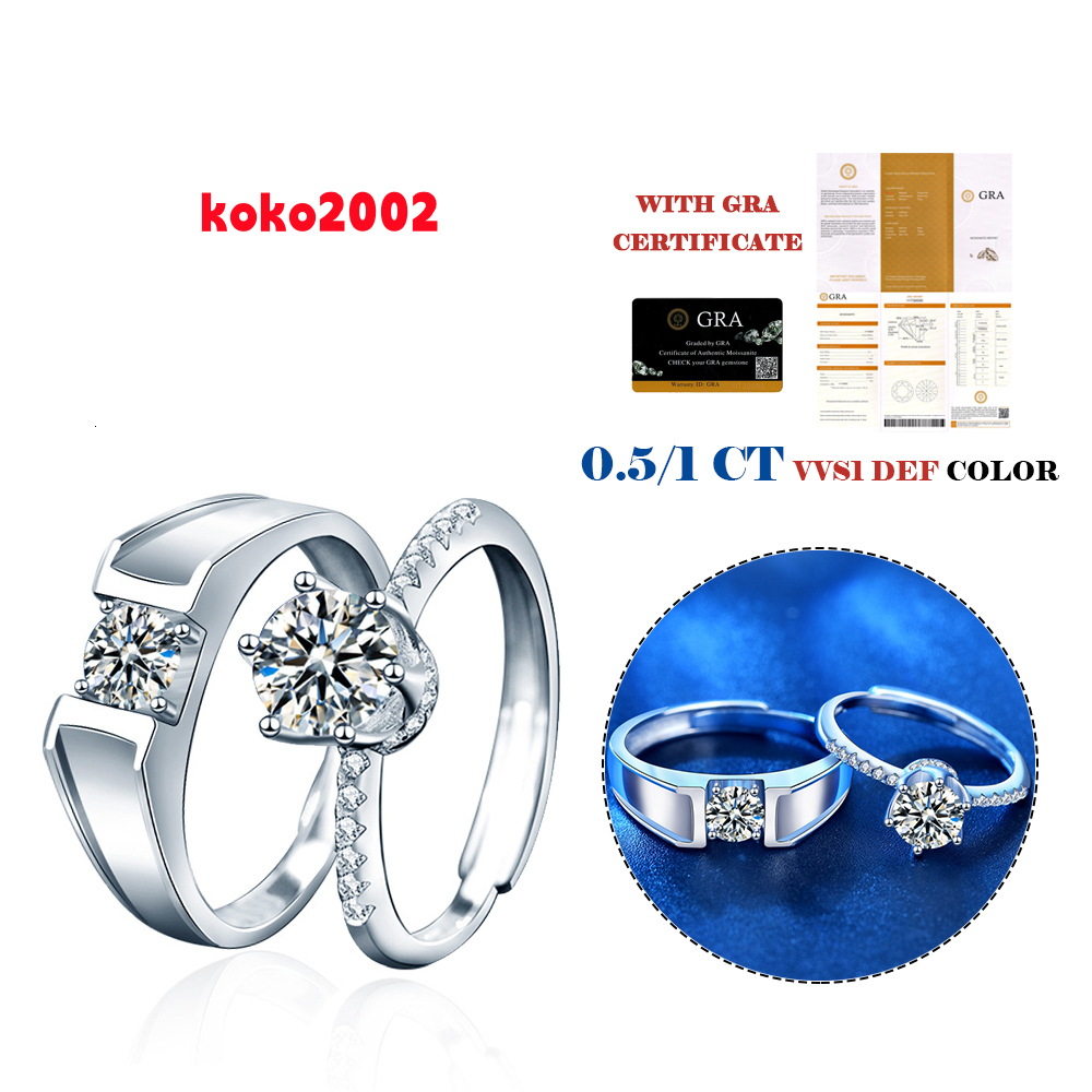 XJZ050 1 Carats Sterling Silver Bridal Set Moissanite Diamond Engagement Wedding Ring Bands with Round Brilliant Cut