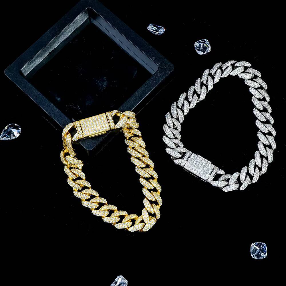 Wholesale 925 Silver VVS Moissanite Chain Iced Out Hip Hop Cuban 8mm Bracelet Jewelry with GRA Certificate