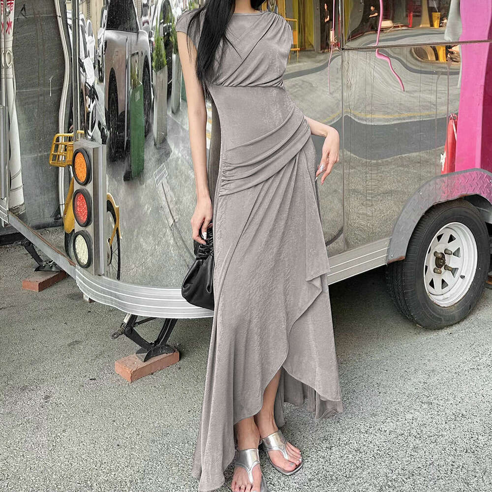 2025 Summer New Style Slim Fit Round Neck Fashion Casual Trendy Elegant Versatile Long Dress for Women 24b