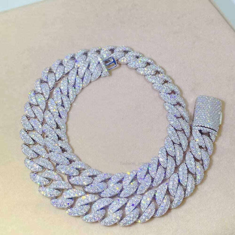 12Mm Vvs Dia Link Chain Necklace Cuban Necklaces Moissanite