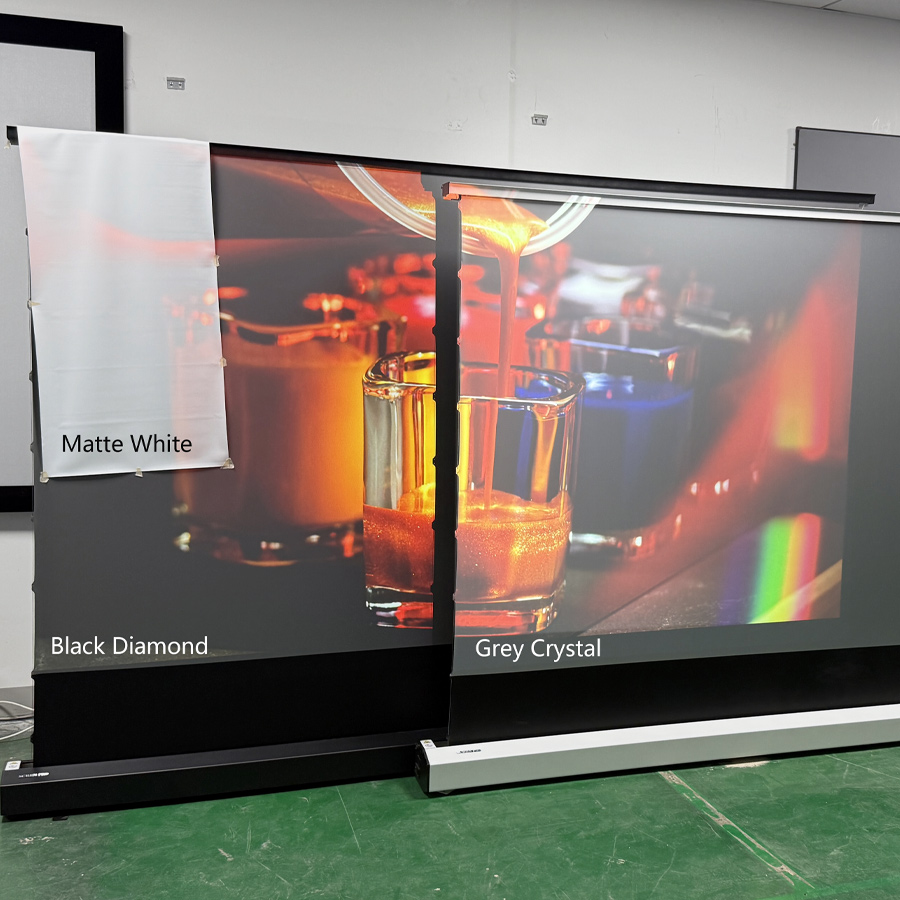 New Listing Electric Floor Up Screen 72 84 92 100 120 ALR Black Diamond Ambient Light Rejecting for Standard/Long Projector