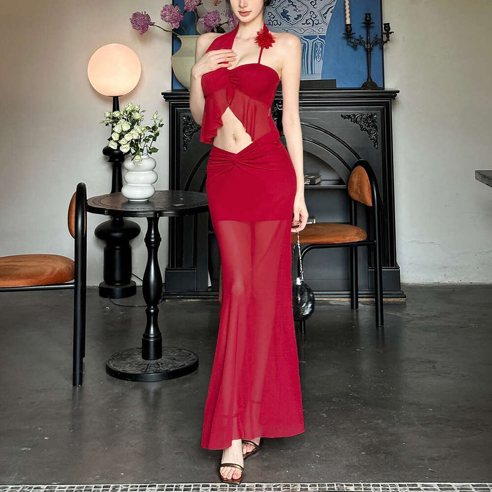 2025 Summer New Sexy Elegant One-Shoulder Strap Top High-Waisted Slimming Bodycon Skirt for Women d06