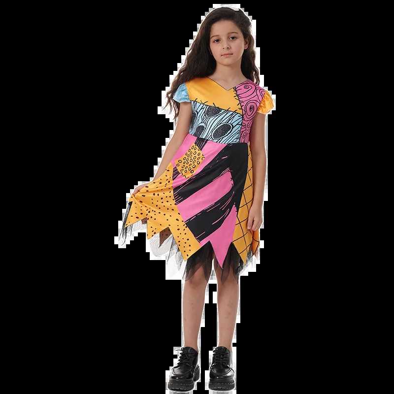 Kids Girls Halloween Sally Costume Movie The Nightmare Cosplay Before Christmas Bow Print Princess Dress Bag Suit For Children Z250725