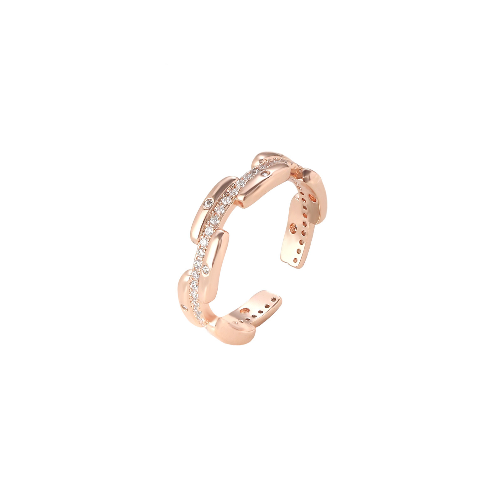 Luxury Jewelry Fashion Niche Irregular Rose Gold Zircon Ring Popular Hot Item Cuban Hip Hop Adjustable Open Designer Jewelry Ring For Women