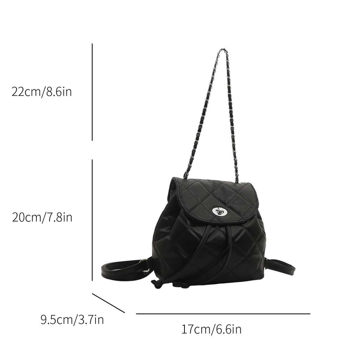 100% Polyester Waterproof Backpack Solid Color Quilted Rhbus Chain Accents Lightweight PU Large Capacity Quick-Snap Adjustable Straps Y250724