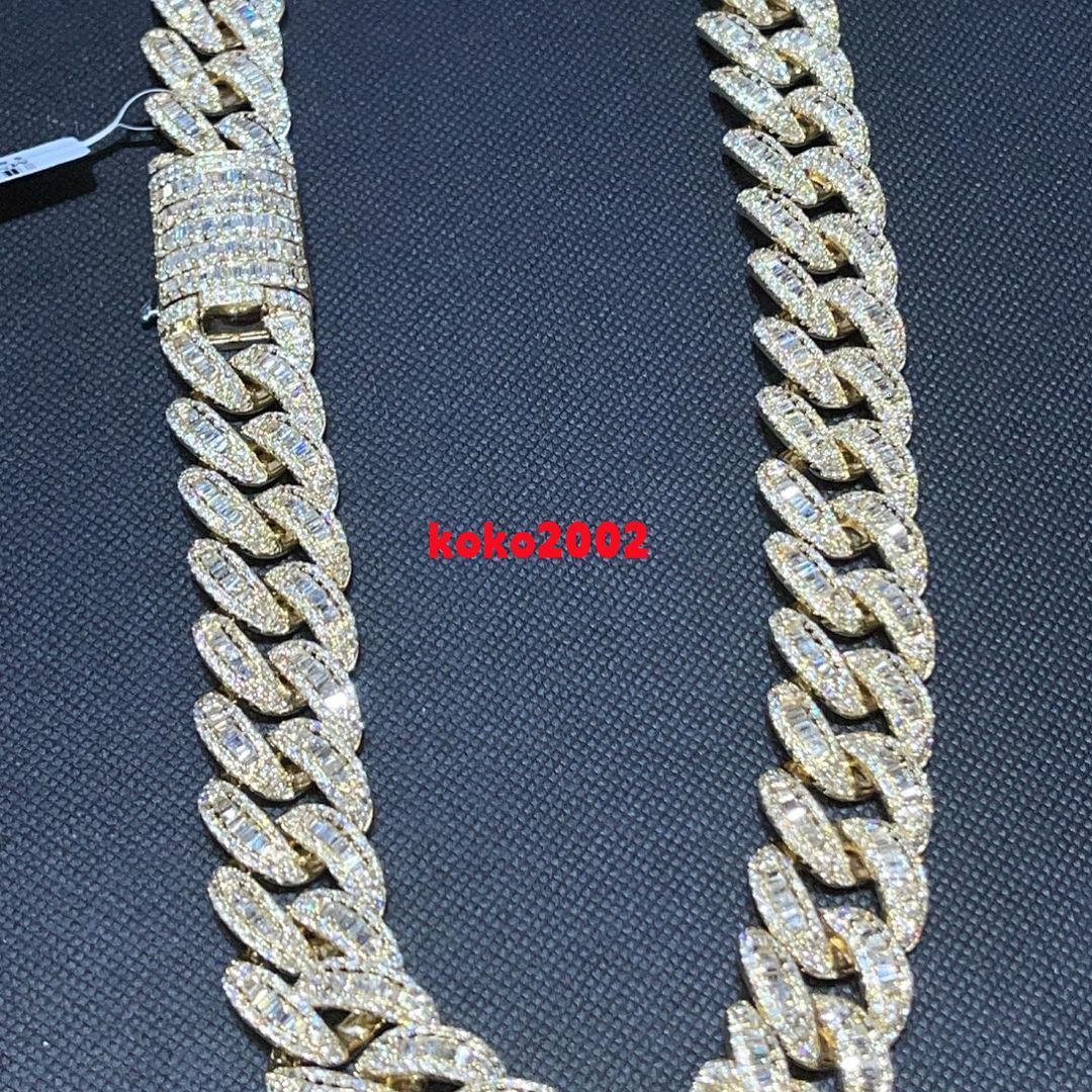 Brand New High Quality Hot Sale 18mm Moissanite Micro Pave Hip Hop Iced Out Miami Cuban Link Chain Iced Out Hip Hop Chain