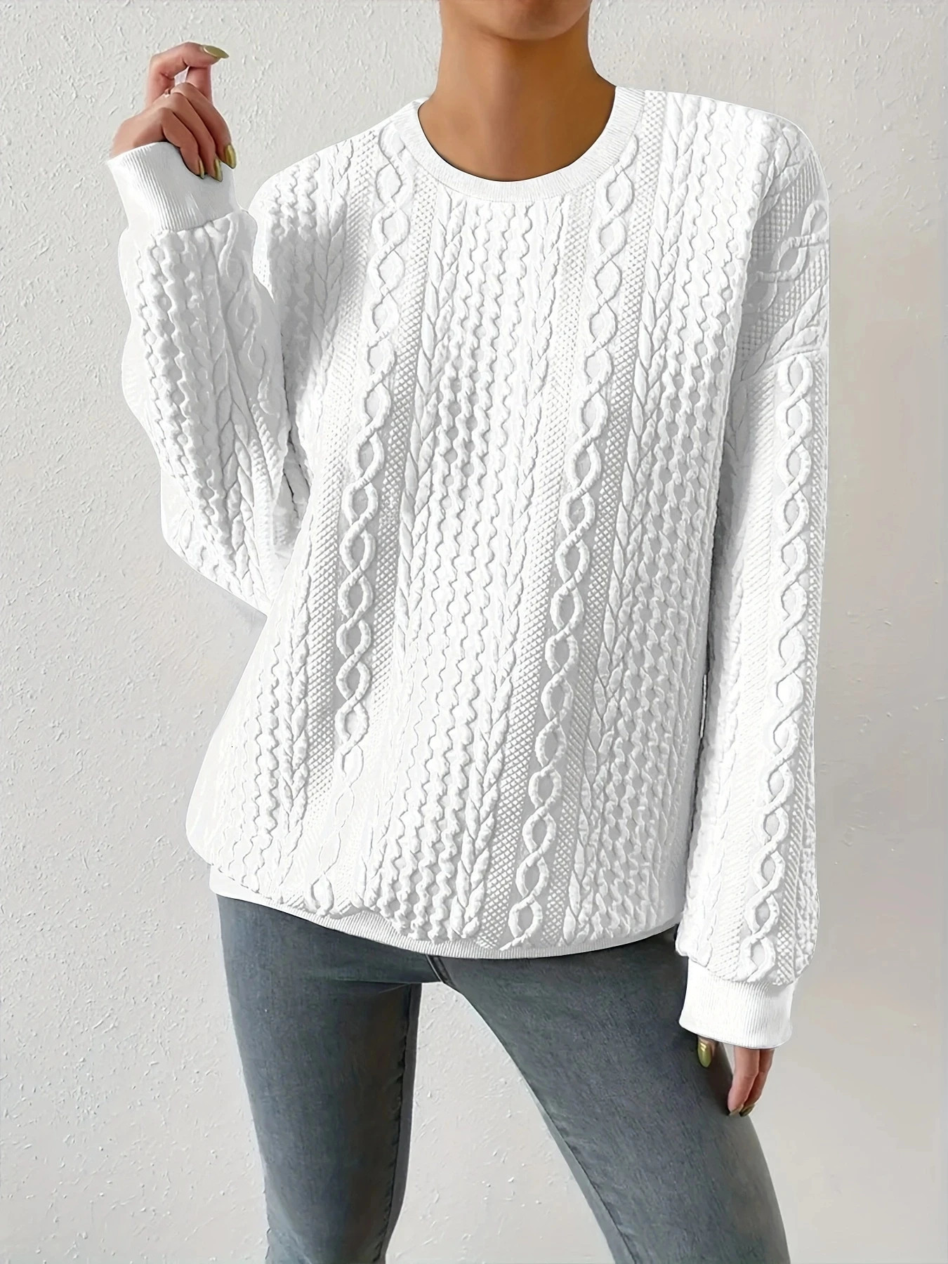 Women Fashion Crew Neck Long Sleeve Sweatshirt 250725