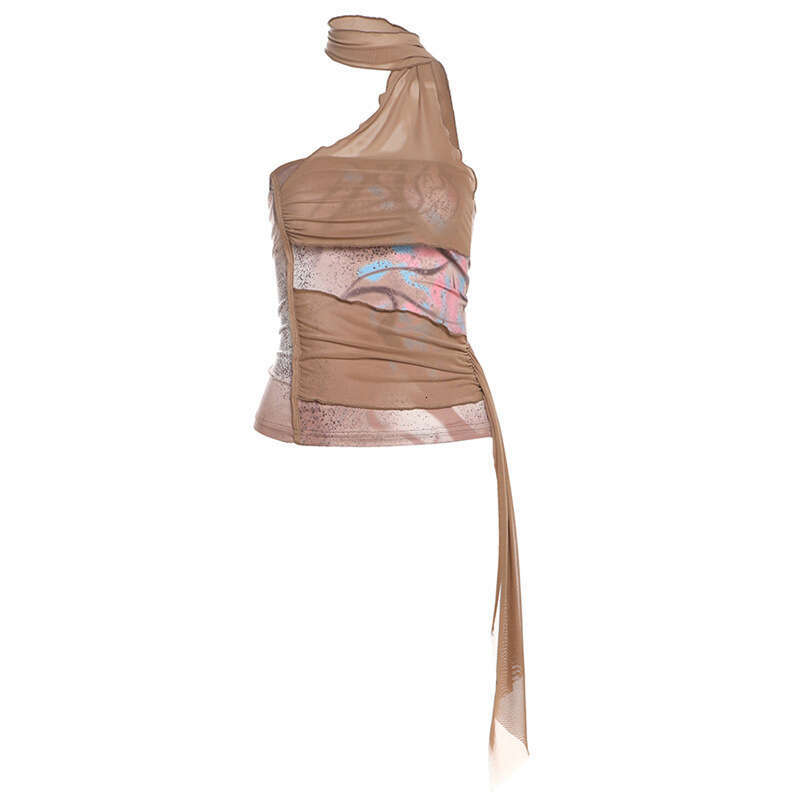 2025 Summer New Fashion Sexy Halter Neck Backless Slim Mesh Versatile Top for Women dee