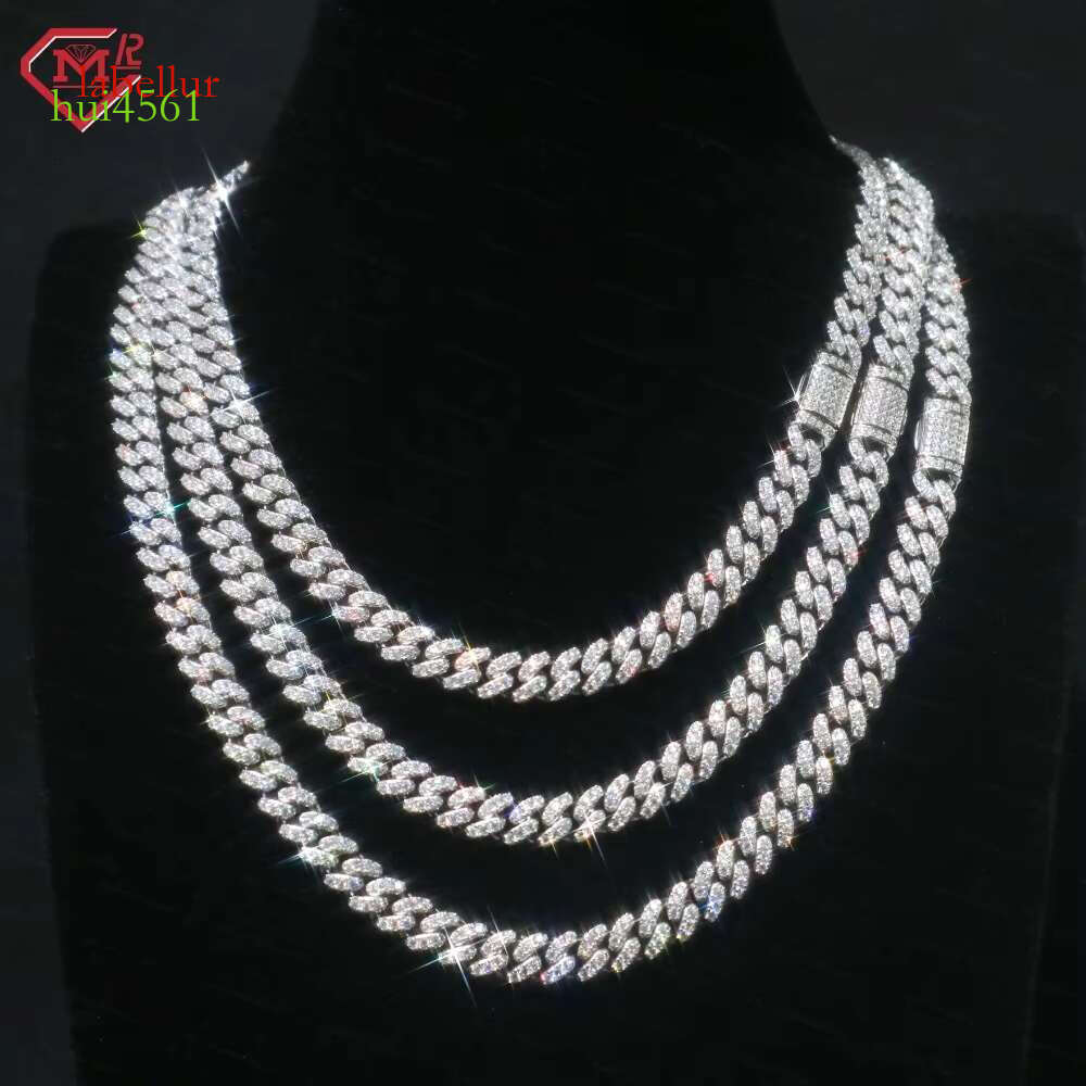 12mm Moissanite Pass Tester Sier Hip Hop Rap Singer Gold Miami Cuban Chain
