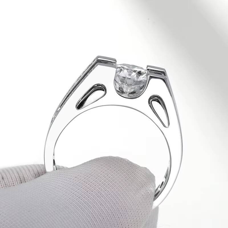 Round Cut Moissanite Men Ring Silver White Gold Men Ring Moissanite Solitaire Band Rings