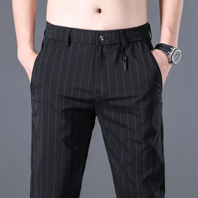Spring Summer Men Thin Striped Business Suits Pants Streetwear Fashion Male Clothes Elastic Loose Casual Straight Trousers 2023 250725
