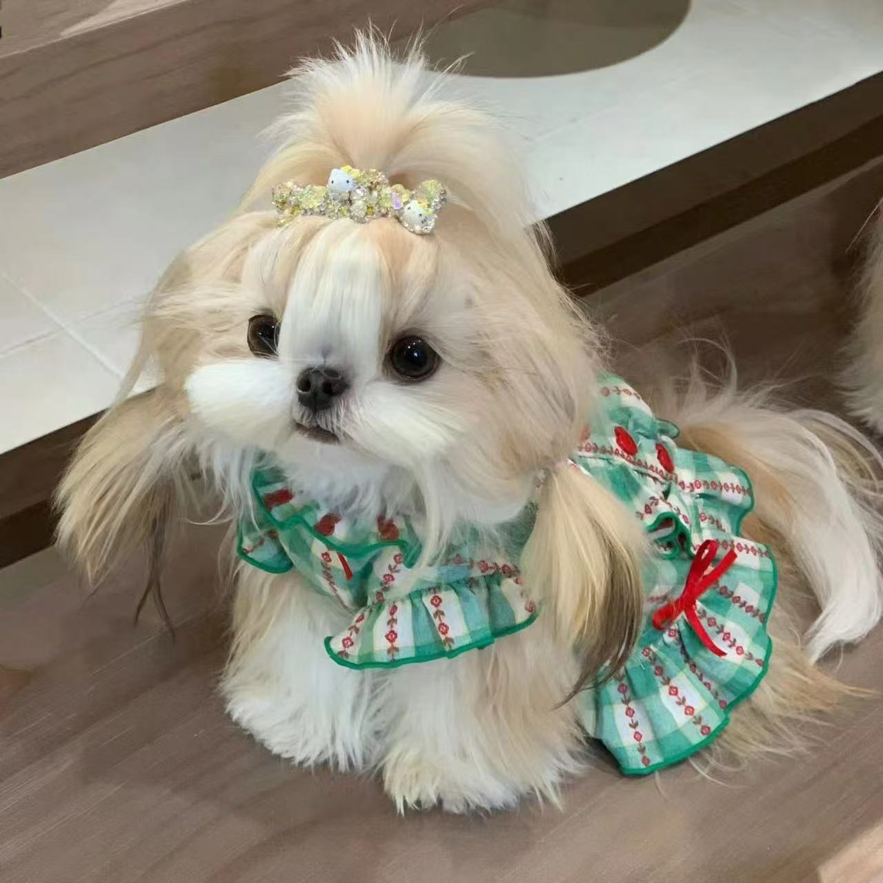 T798 Dog clothes vest summer thin yellow love bubble skirt pet dog small dog Bichon Teddy Pomeranian