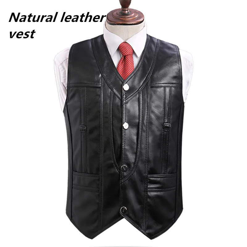 Mens Real Sheepskin Motorcycle Jacket Leather Waistcoats Large Size Soft Black Vest Highend 2024 250725