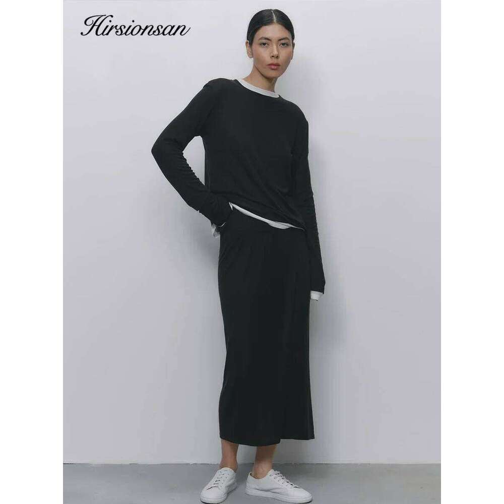Designer Clothing 2025 Hirsionsan Modal Soft Loose Sets Women 2025 Casual Two Pieces Long Sleeve T Shirts And High Waist Dresses Outfits Tracksuit