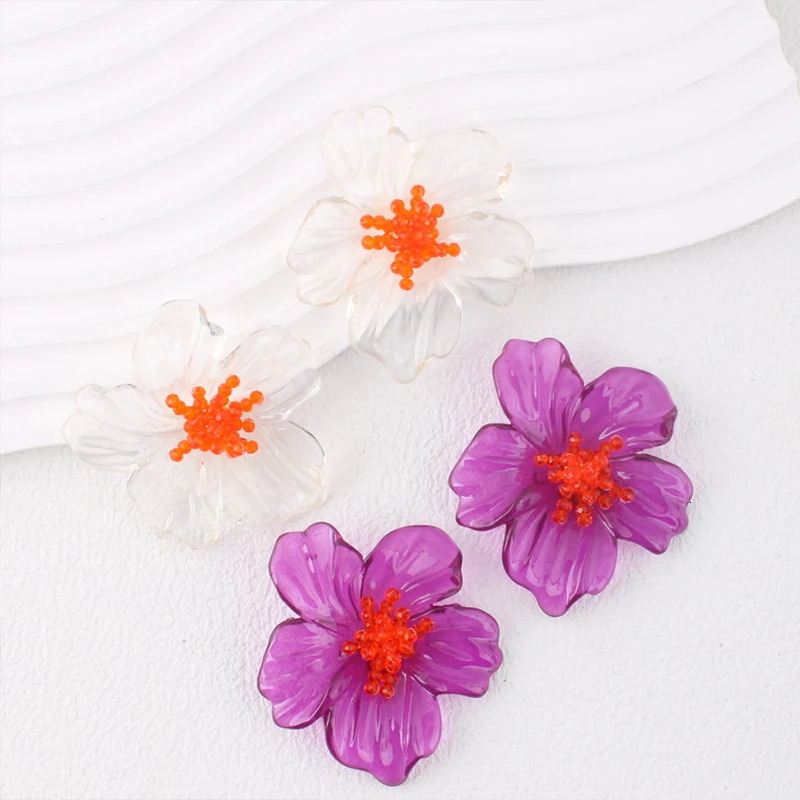 Exaggerated Colorful Acrylic Flower Stud Earrings for Women Fashion Transparent Floral Temperament Beach Jewelry Gift 250715