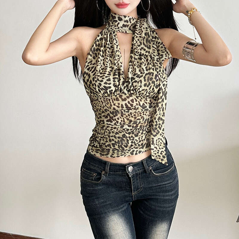 2025 Spring New Women's Fashion Solid Color Slim Fit Street Style Halter Sexy Backless Tank Top 025