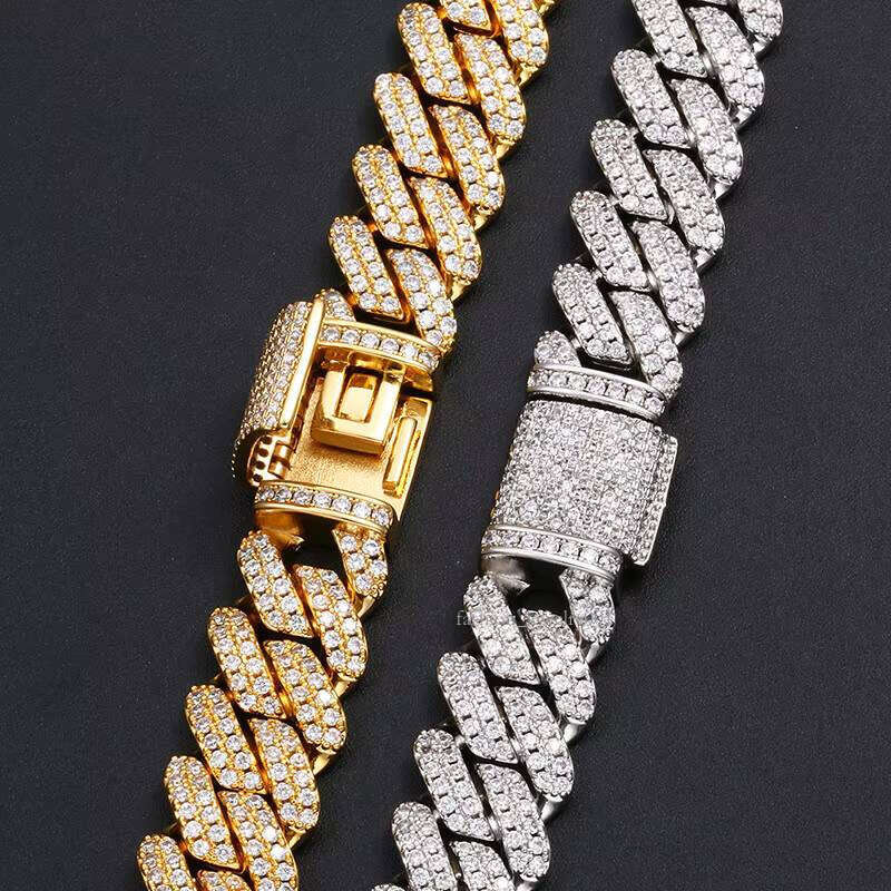 High Quality Factory Sier Vvs Dia Iced Out Moissanite Cuban Link Chain14mm Necklace Women Men