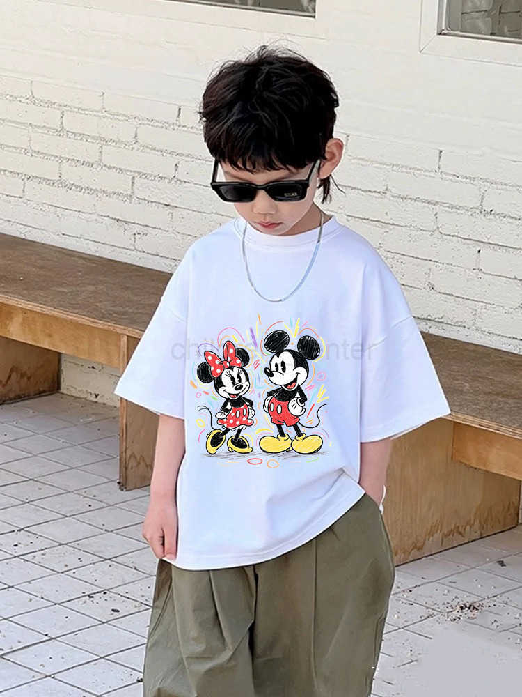 Disney Summer Childrens Comfortable Cotton T-shirts Lovely Cartoon Printing Pullover Short Sleeve Kids Loose Chic Tees Tops456 W250725tyt