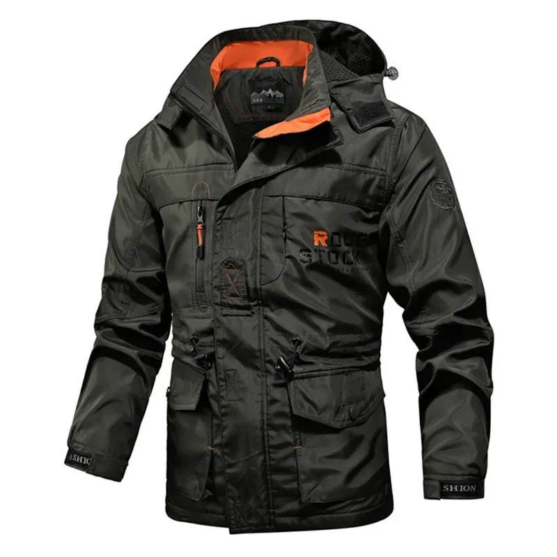 Autumn Spring Mens Jacket Detachable Hood Windproof outdoor Zipper Outdoor MultiPockets Men Sports cargo jackets 250717