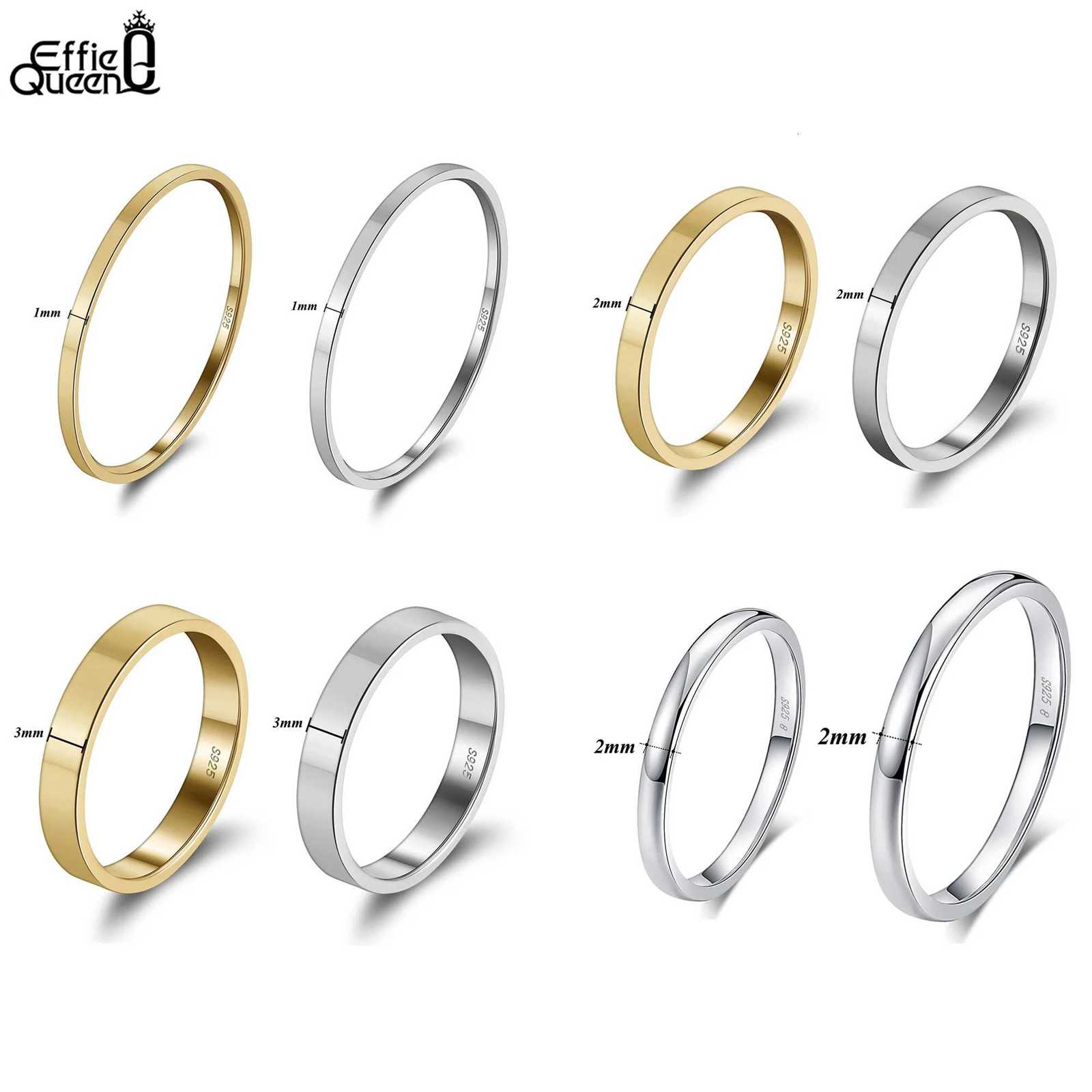 Effie Queen 925 sterling silver 14K gold 1/2/3mm stacked flat and smooth ring wedding ring finger decoration party gift SR74 W250417