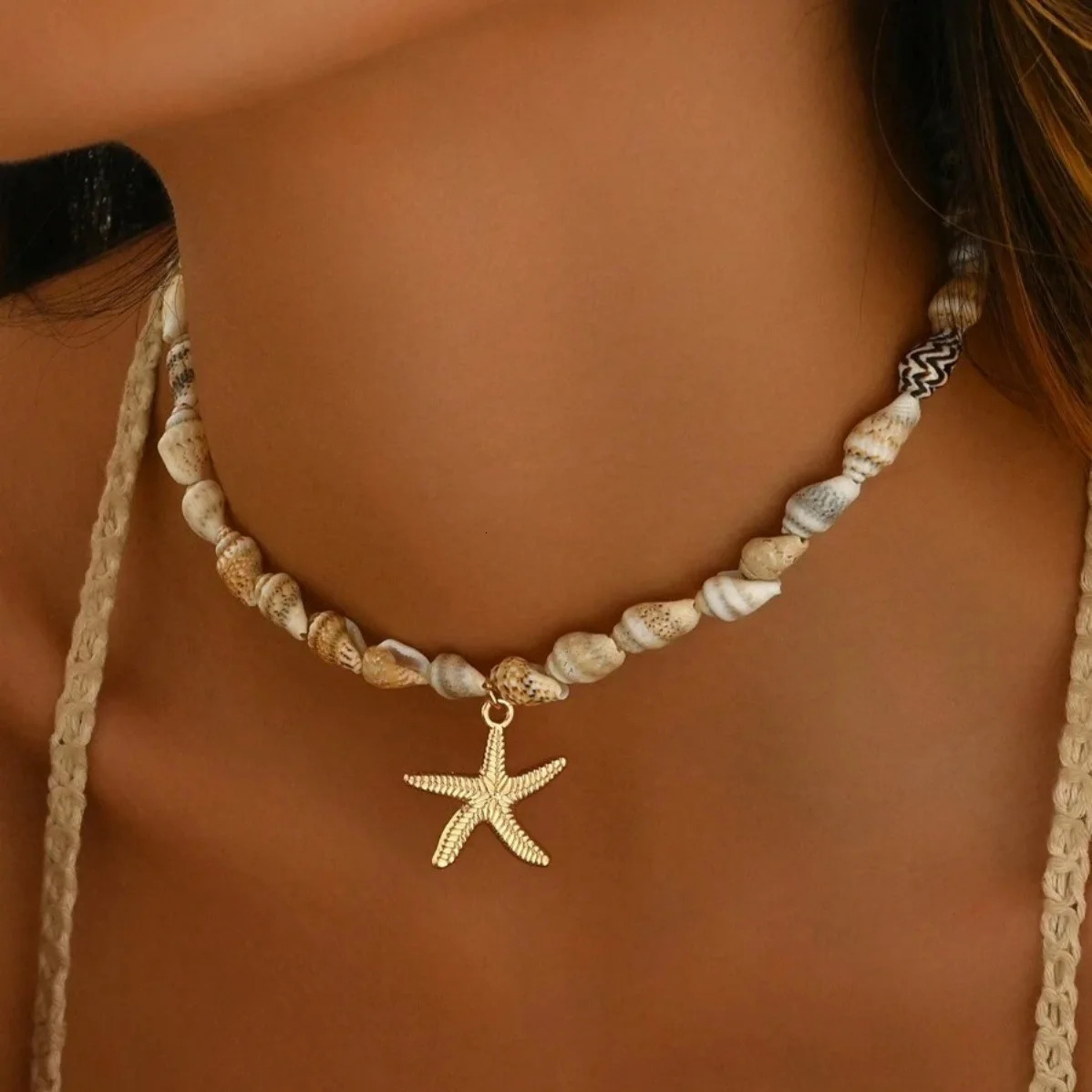 Bohemian Beach Shell Conch Beaded Necklace for Women Summer Ocean Style Seashell Starfish Pendant Choker Vacation Party Jewelry 250716