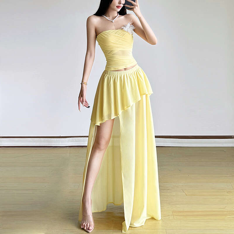 2025 Summer New Sleeveless Backless Versatile Tube Top Irregular High Waist Skirt Set 069
