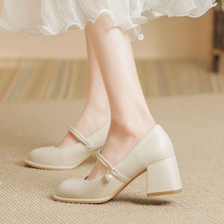 Mary Jane Women's 2025 New Spring and Autumn Fashion Versatile French Style Mid-Chunky Heel Single Shoes Gentle with Skirts High Heels ddmythur