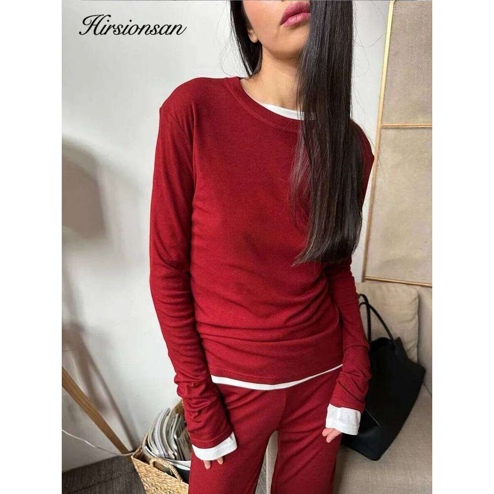 Designer Clothing 2025 Hirsionsan Modal Soft Loose Sets Women 2025 Casual Two Pieces Long Sleeve T Shirts And High Waist Dresses Outfits Tracksuit