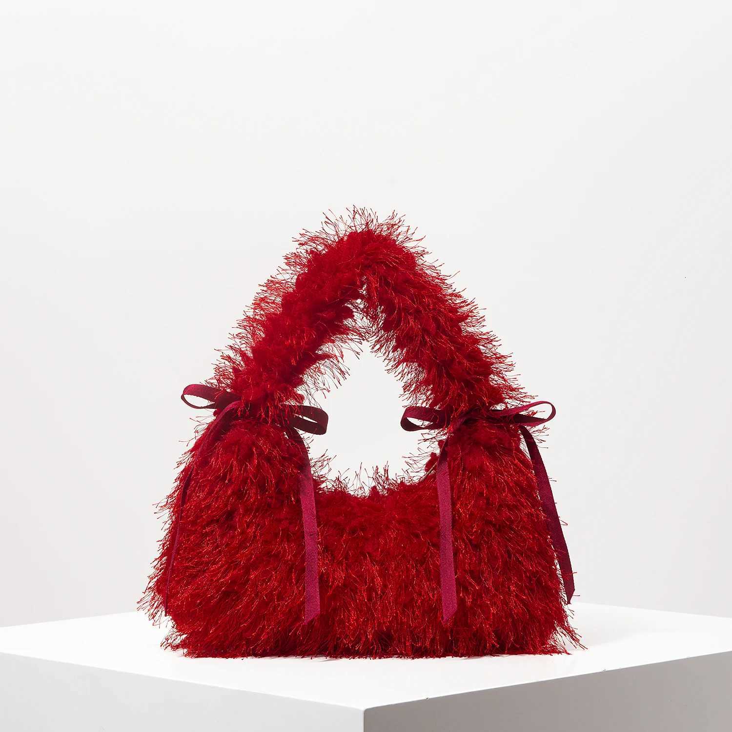 2K Style Wen Shoulder Bags Ribbon Bag Burgundy Bag Cute Charm Cluh Hobo Handbag Shoulder Travel Purse for Girl Y250725
