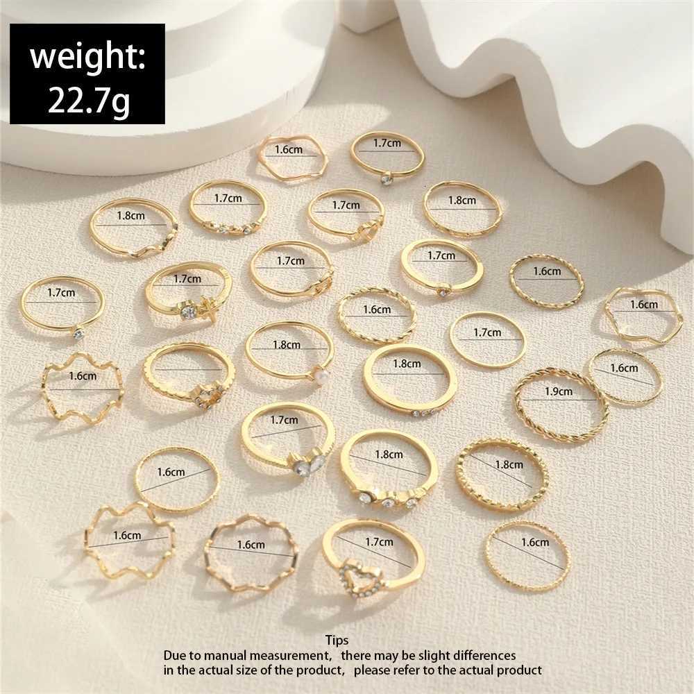 Fashionable and simple wave joint ring set for womens crystal heart-shaped gold and silver colored rings womens party jewelry W250417