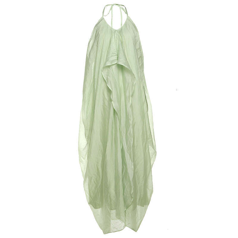 2025 Summer New Vacation Style Sleeveless Backless Irregular Halter Tie Pure Desire Dress for Women 508