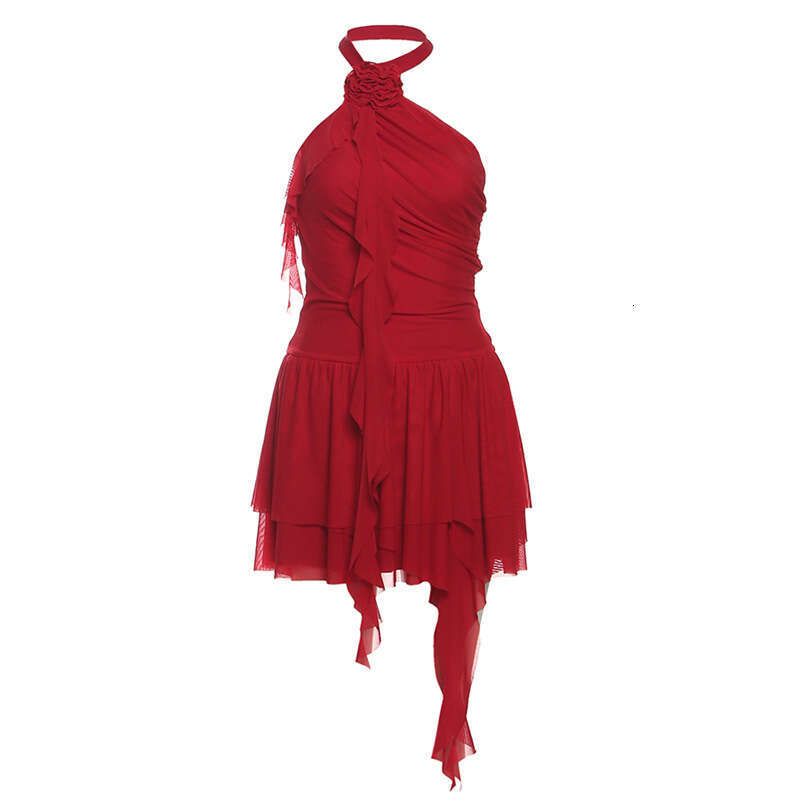 2025 Spring New Women's Solid Color Slim High Waist Fashion Halter Neck Sleeveless Backless Dress 239