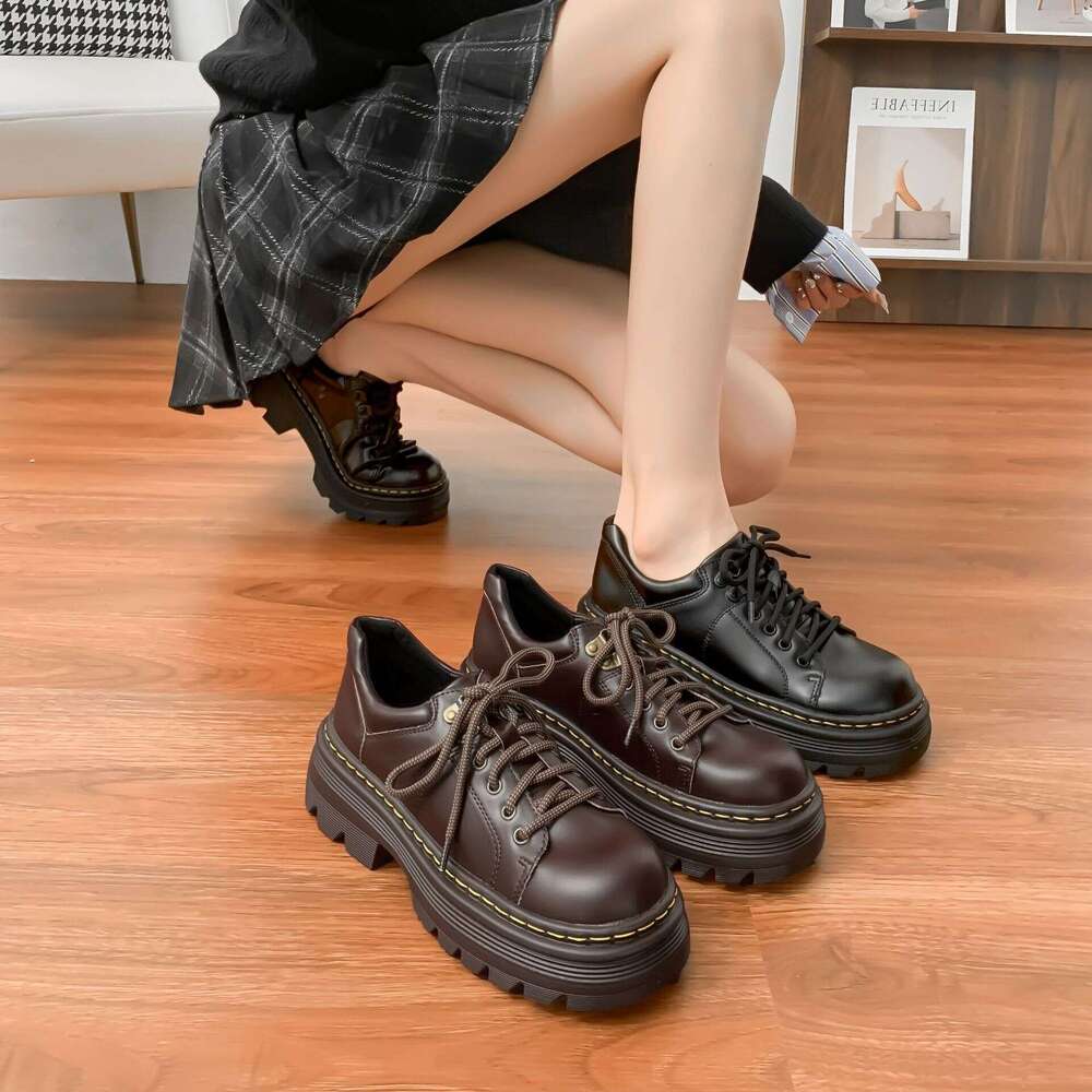 Designer Winter New Thick-Soled Small Height-Increasing Uniform Leather Shoes Petite Women, Korean Style Loafers for Women