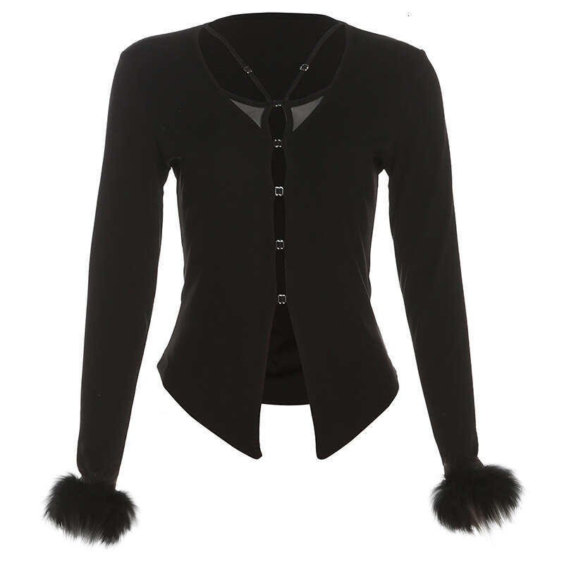 2024 Autumn New Women's Solid Color Slim Fit Crop Street Fashion V-Neck Long Sleeve Top 880