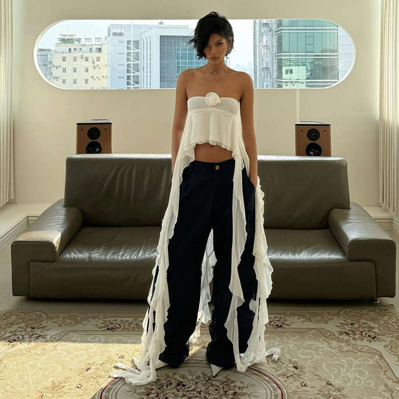 2025 Spring New Women's Fashion Solid Color Slim Street Style Off-Shoulder Tube Top Backless Vest eab