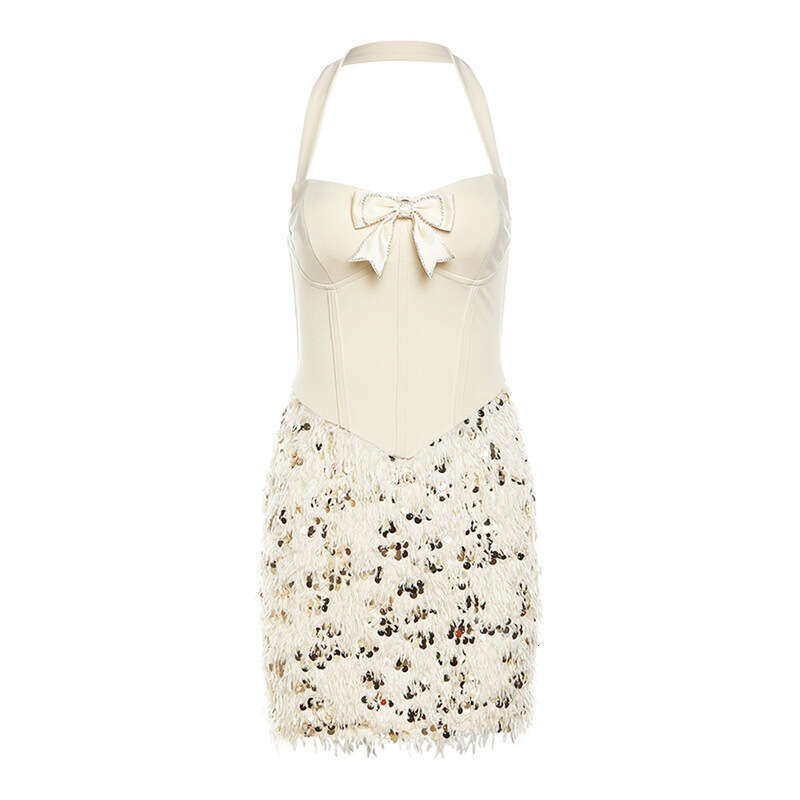 2023 Autumn Winter New Women's Solid Color Slim High Waist Fashion Halter Sexy Backless Dress 869