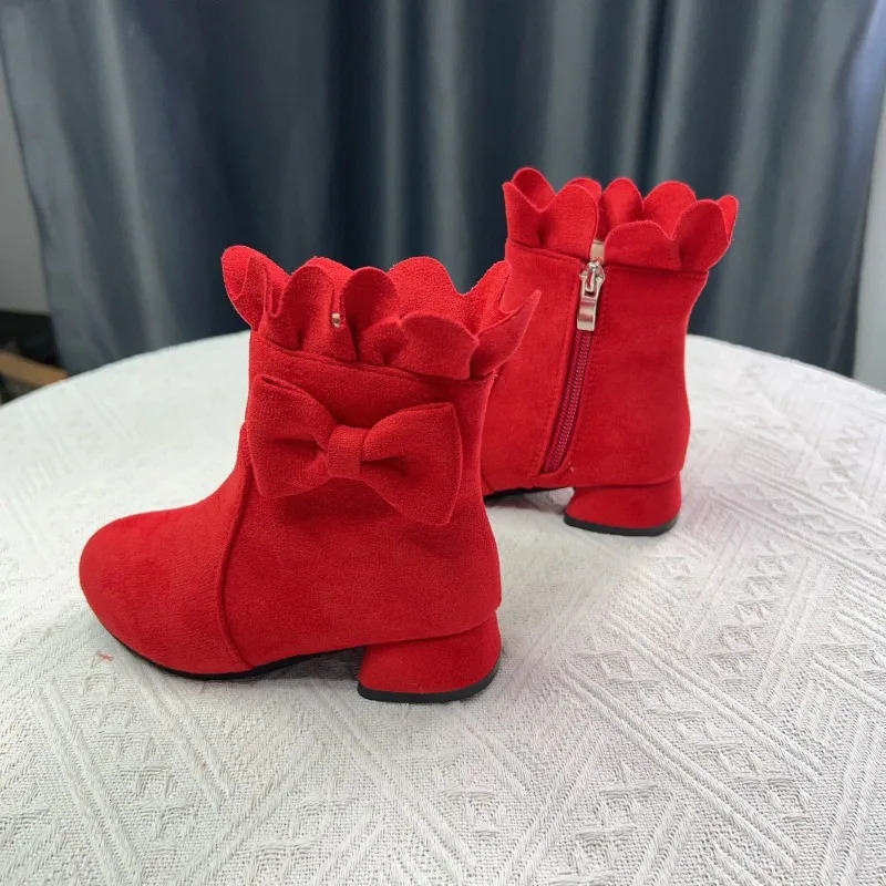 Spring Autumn Bow Girls Fashion Toddler Boots PU Leather Low Heel Kids Princess Boots Party Zip Children Ankle Baby Girl Shoes 250724