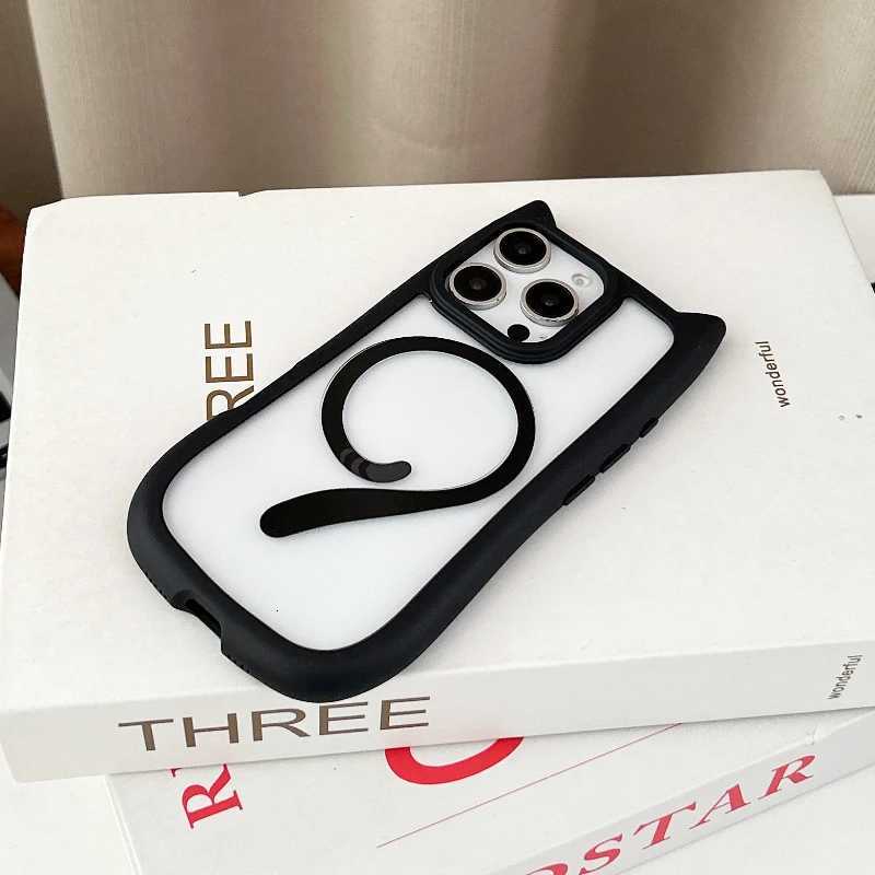 3D Cat Ear Magnetic Wireless Charging Case for iPhone 15 14 12 11 Pro Max 16 Plus 13 Mini PC TPU Armor Cover R250724