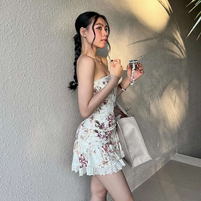 2025 Spring New Women's Solid Color Slim Fit Tube Top Vest Fashion High Waist Skirt Set cb3